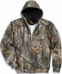 front handwarmer pockets Stretchable, spandex-reinforced rib-knit cuffs and waistband Carhartt label sewn on pocket Imported 977 K289-977/Realtree Xtra TALL Rain Defender