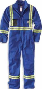 FLAME-RESISTANT FR Traditional Twill Coverall 101017 CAT 2 ATPV (CAL/CM 2) 11 MIDWEIGHT 9-ounce, 100% cotton FR twill Spread collar Two chest pockets with flaps Two pass-through pockets Utility