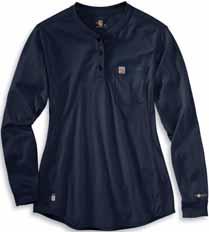 75-ounce, FR jersey knit: 100% cotton Carhartt Force fights odors and its FastDry technology wicks away sweat for comfort Mesh side panel provides added stretch and comfort Rib-knit henley 