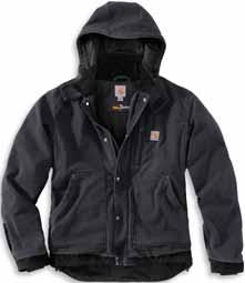 Interior and exterior storm flaps Center-front snap closure Corduroy collar Left-chest pocket with zipper Two lower-front pockets Internal rib-knit storm cuffs Drop-tail hem Bottom