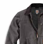to arctic-weight-polyester insulation Corduroy-trimmed collar with under-collar snaps for optional hood Two-way brass center front zipper plus storm flap with hook-and-loop