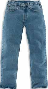 FIVE-POCKET & WORK JEANS Relaxed-Fit Straight-Leg Jean 15-ounce, 100% cotton denim Sits at the waist Relaxed seat and thigh Stronger sewn-on-seam belt loops Straight leg opening fits over boots