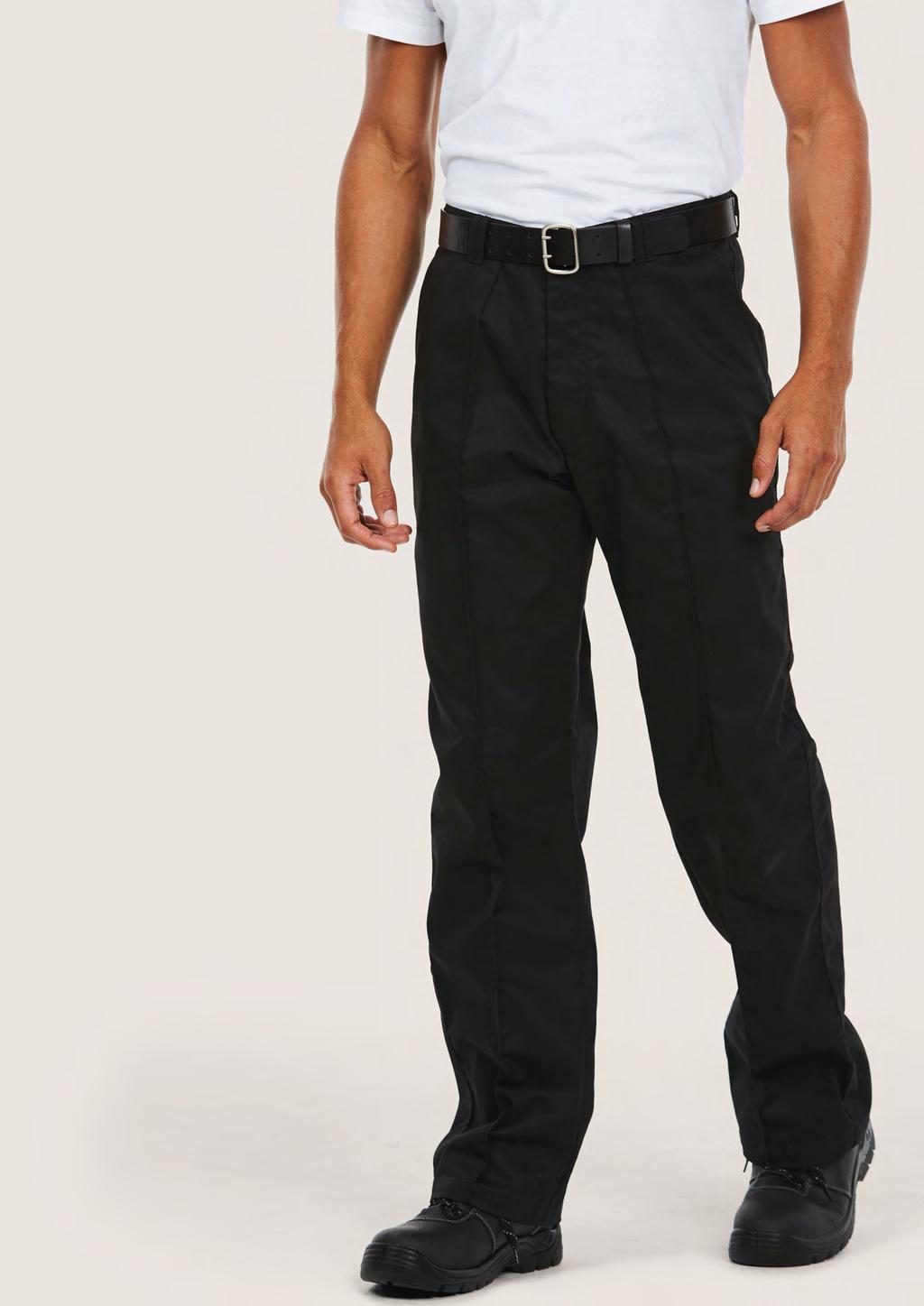 TROUSERS UC901 UNISEX WORKWEAR TROUSER 245 60 25/5 65% Polyester 35% Cotton Fabric: 245 /7 oz Flat front with sewn-in front crease Two Front Pockets Rear buttoned back pocket Metal rivet button