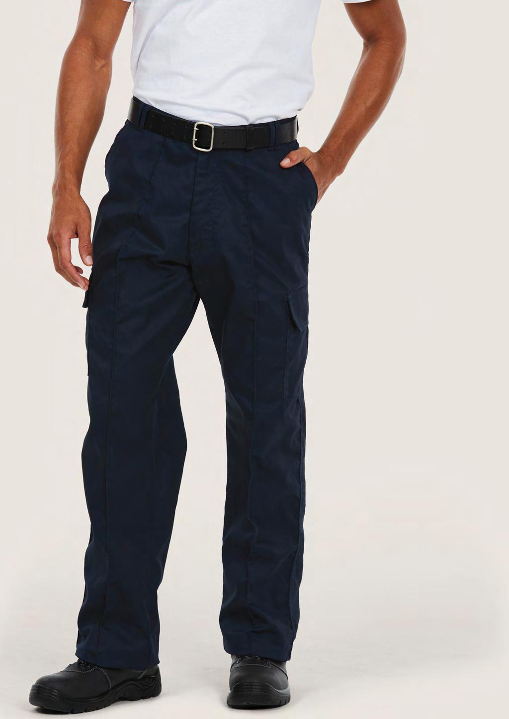 TROUSERS UC902 UNISEX CARGO TROUSER 245 60 25/5 65% Polyester 35% Cotton Fabric: 245 /7 oz Flat front with sewn-in front crease 2 side & 2 rear pockets with velcro flaps 2 thigh pockets with velcro