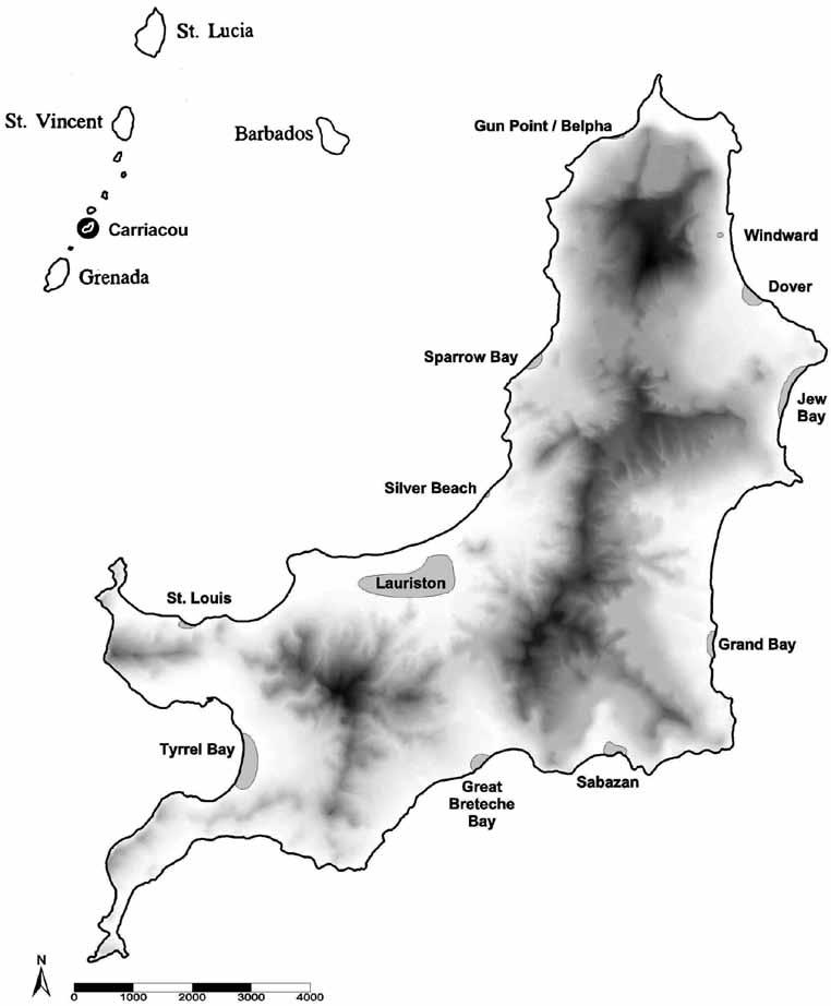 92 Kaye et al.: Bowls and Burials Fig 1: Map of Carriacou with site locations.