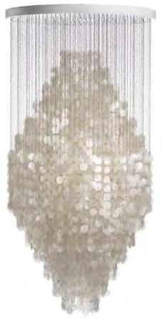 FUN 8DM PENDANTS Ø100 cm / H: 200 cm Hanging lamp with one large cluster of mother of pearl discs. Attached by chains of small metal rings. White wooden ceiling plate (incl.