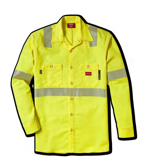 pockets with button closures Style 49UT70 Fabric: UltraSoft / 7 oz Color: Hi-Vis Yellow Size Code: L ANSI R 9.