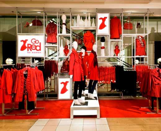 MALLS Cart/Kiosk Displays: Create one or more Go Red kiosks/ cart displays using props from the American Heart Association or stores.