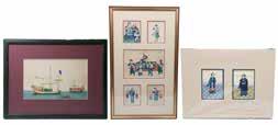 h:7cm $2000-3000 78 A SET OF THREE PITH PAPER PAINTINGS 通草人物画一组三件 The set composed of three pith