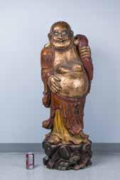 231 A GILT LACQUERED GARVED BUDDHA FIGURE 硬木雕布袋和尚 A large wood