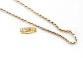 263. A 10ct bi colour gold necklace and matching ring, with engraved floral design, marked 10k, 26.