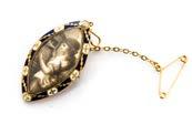 A Continental black opal, baroque pearl 14ct gold brooch, modelled as a woman about to