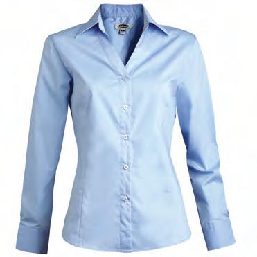 Short-Sleeve Blouse has open neck, narrow placket, gathers at shoulders and notch at sleeve 68% Cotton/28% Polyester/4%