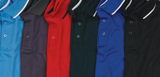 protection Rib-knit collar, contrasting neck tape, hemmed sleeves and side vents Three-button placket and one-inch extended