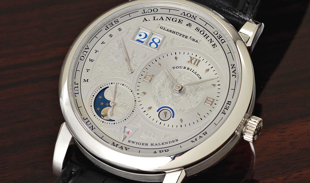 It was the first time ever that the watch - with a solid hand-engraved white gold dial and hand-painted date numerals - was presented at an auction; the model is