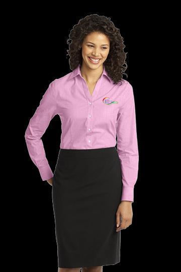 Port Authority Ladies Crosshatch Easy Care Shirt With a beautiful two-color weave and wrinkle resistance, this poplin