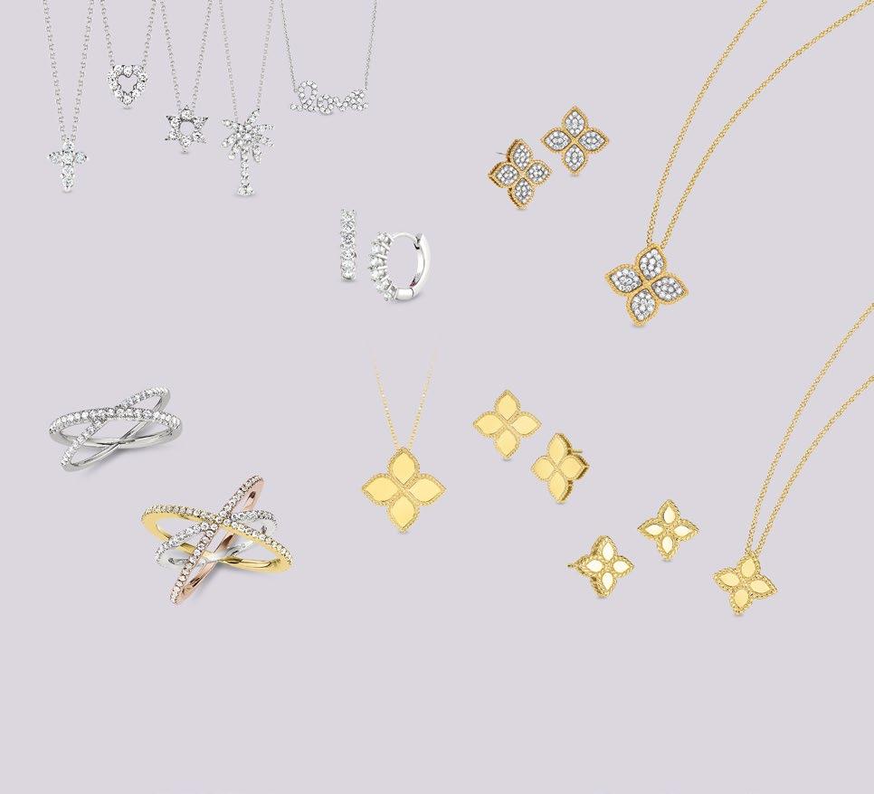 G H I L K J M N. Tiny Treasures diamond baby cross necklace in 18kt white gold, $580. Tiny Treasures diamond heart necklace in 18kt white gold, $600.