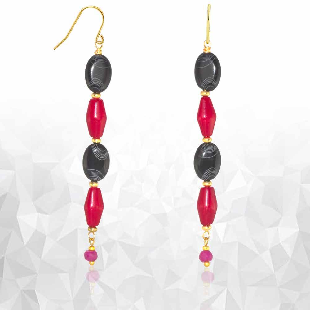 long earrings WITH pnk opal, red skin