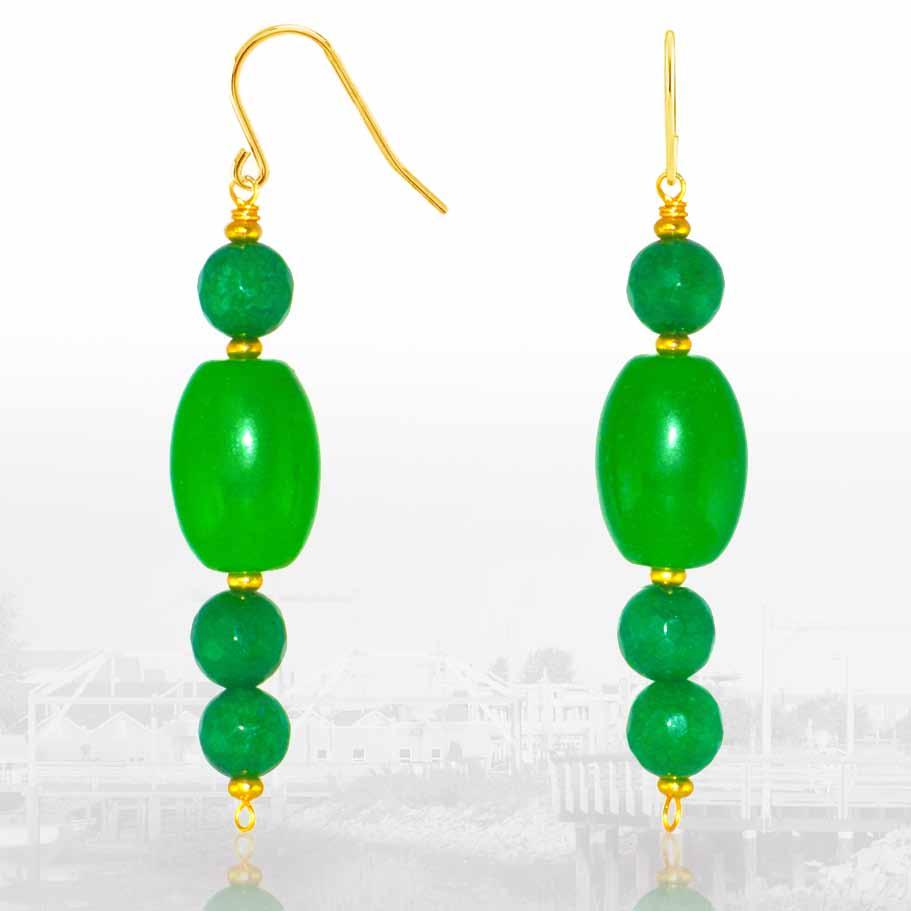 0301/8019 0301/8020 0301/8019 earrings with green fire agate and Jadeite