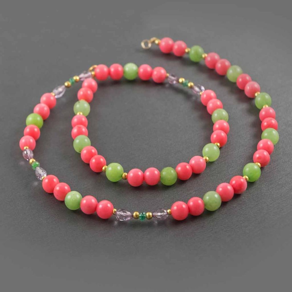 necklace with Emeralds and Pink