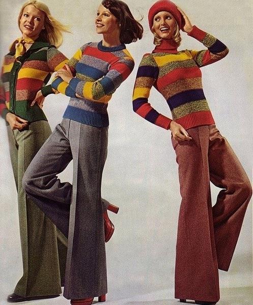 The 1970s: The feminism wave was all over fashion. Flared pants were everywhere, jeans became a daily uniform and clothes were mainly made of lycra, plastic and polyester.