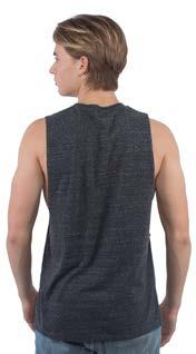 62 UNISEX COLLECTION 63 UNISEX muscle tee Tri Blend 50% Polyester, 25% Cotton, 25% Rayon Men s Sizing Wide Armhole Ribbed