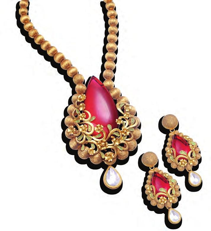 Brand atch The Ruby Rhyme G old Artism showcases an elegant gold beaded necklace that is centred on an exquisite ruby.