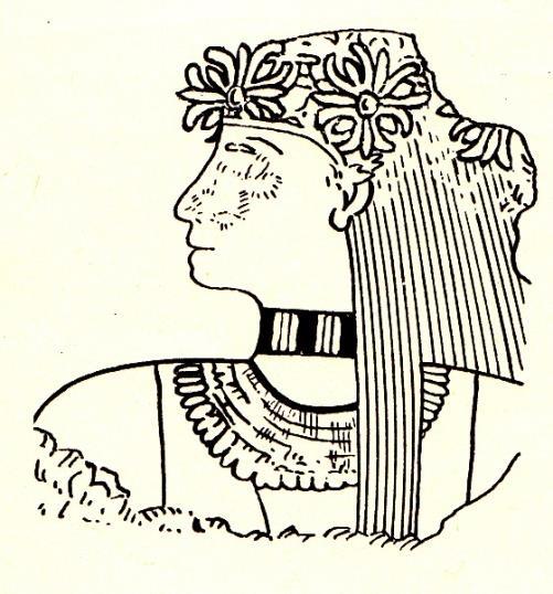 in North African tribes, Egyptian women instead incorporated animal motifs and symbolism into their headdresses. Figure 2.3: Relief carving of an Old Kingdom princess wearing a floral diadem 2.5.