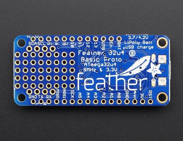 Here's some handy specs! Measures 2.0" x 0.9" x 0.28" (51mm x 23mm x 8mm) without headers soldered in Light as a (large?) feather - 4.8 grams ATmega32u4 @ 8MHz with 3.3V logic/power 3.