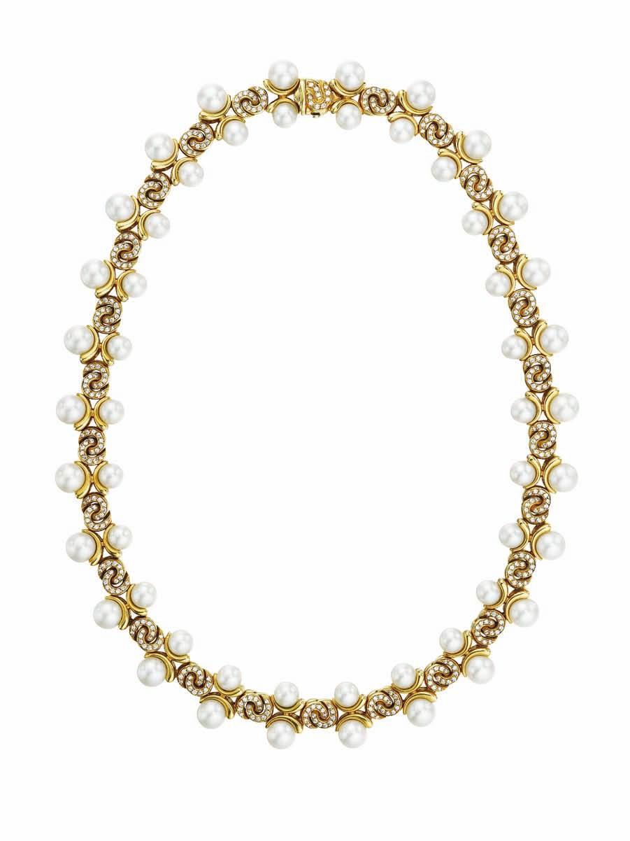 29 29 29 A Suite of Diamond, Cultured Pearl and Gold Jewelry MARINA B Comprising a necklace, designed as a
