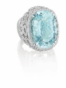128 129 130 128 An Aquamarine and Diamond Ring MARGHERITA BURGENER Set with an oval-cut aquamarine, weighing approximately 27.