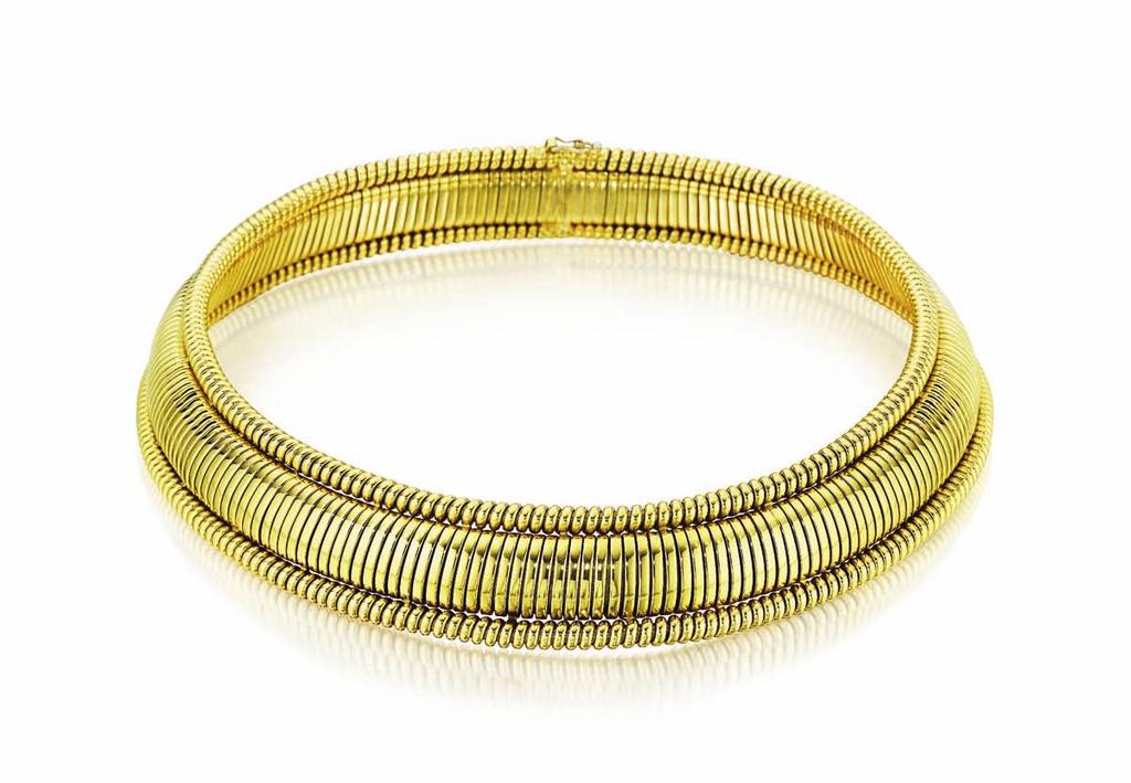 1 2 3 PROPERTY OF A LADY 1 A Gold Choker Necklace Designed as a flexible collar of gold links, mounted in 18K yellow gold, necklace length 17 inches.