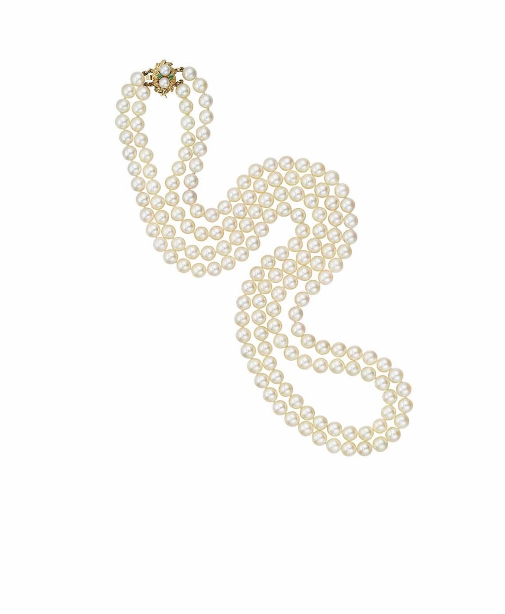 4 5 PROPERTY OF A LADY 4 A Double-Strand Cultured Pearl Necklace Of two strands of cultured pearls, measuring from approximately 6.9 to 6.
