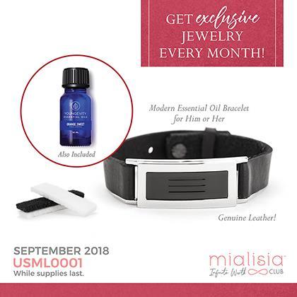 Mialisia Infinite Worth Club September 2018 Sleek and Scent-able! September's club includes the Modern Essential Oil Bracelet and the Sweet Orange Essential Oil. Item Number: USML0001 Your Price: $54.