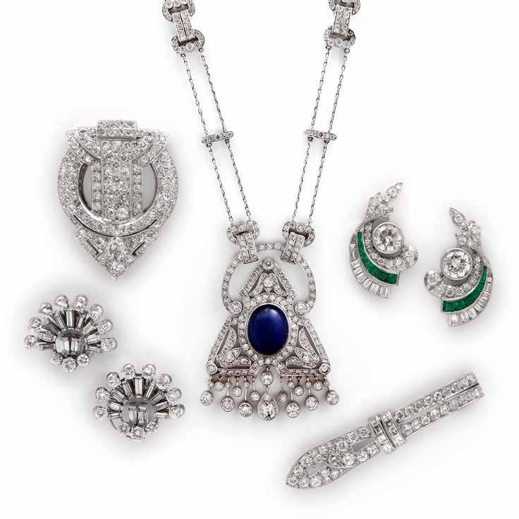 Art deco diamond clip circa 1930 Art deco sapphire & diamond pendant necklace sapphire being cabochon cut circa 1925 Emerald & diamond