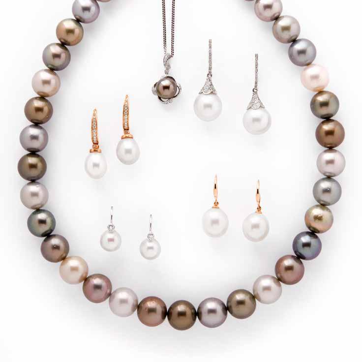 South Sea pearl & diamond drop earrings Tahitain pearl & diamond pendant Diamond & freshwater