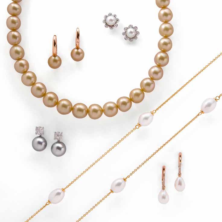 Golden South Sea pearl earrings Akoya pearl & diamond cluster earrings Gold & South Sea pearl necklace Diamond &