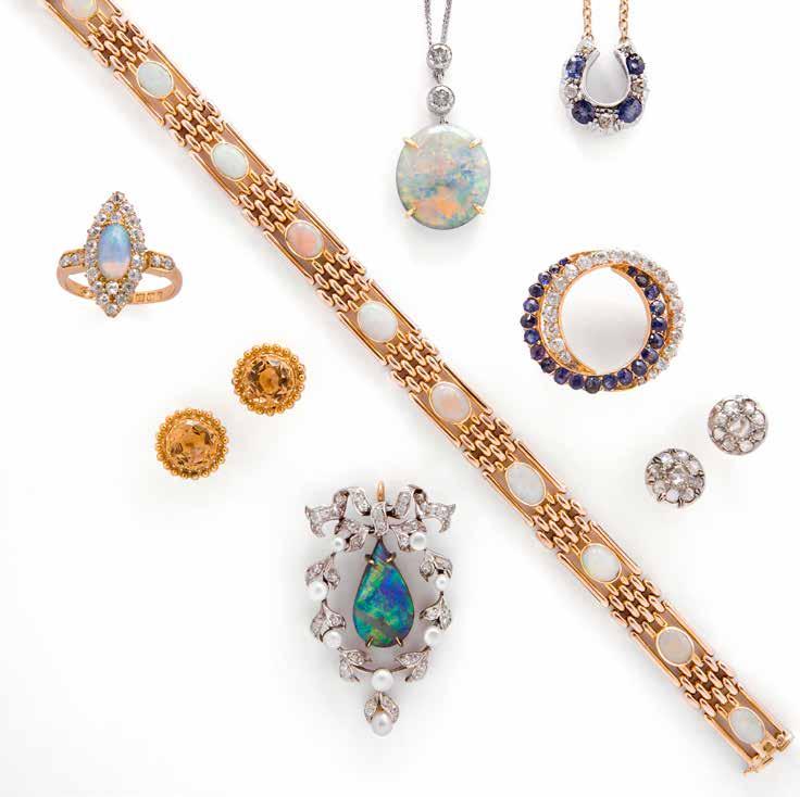 Opal bracelet circa 1900 Opal & diamond pendant Sapphire & diamond horseshoe pendant Sapphire & diamoand brooch circa 1910 Opal