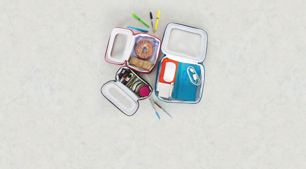 food-grade, waterproof, wipeable material perfect for on-the-go storage fits