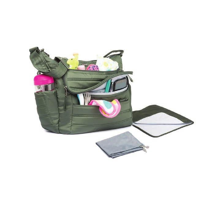 b. Includes removable change pad (15 W x 22 H) and drawstring bag (11