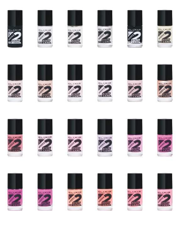 700 Top Coat 701 White 702 Milky White 703 White Pearl 704 Black 705 Beige 706 Lemonade 707 Bleached Shell 708 Champagne Pink 709 Classic Rose 710 Blush 711 Shiny Pink 712