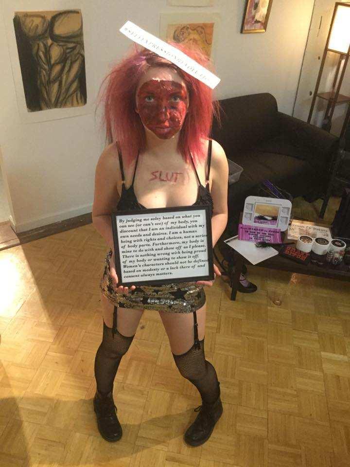 At the March 6th Art Walk, One model was carved head to toe (with FX makeup) with messages about body shaming and wore a sign discouraging size discrimination.