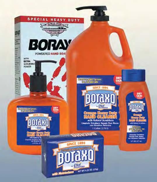 HEAVY DUTY HAND CLEANERS For over 100 years, Boraxo Heavy Duty Hand Cleaners have been the hands-on favorite in removing tough grease and grime from hard working hands.