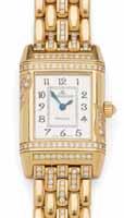 51 125 JAEGER LECOULTRE An 18ct gold and diamond set lady s wrist watch dial with Arabic numerals, diamond set bezel and diamond set motifs of leaves to the reverse, diamond set bar to the