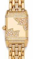 ref. yellow gold textured bracelet 1,400-1,800 127 ROBERGÉ A lady s diamond and gem set cocktail watch the rectangular dial with diamond set outer border, the dial with border of round cut