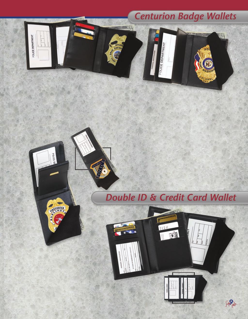 Double ID Badge Wallet Credit card slots and a money section. See model 79500 for 3 badges on page 8.