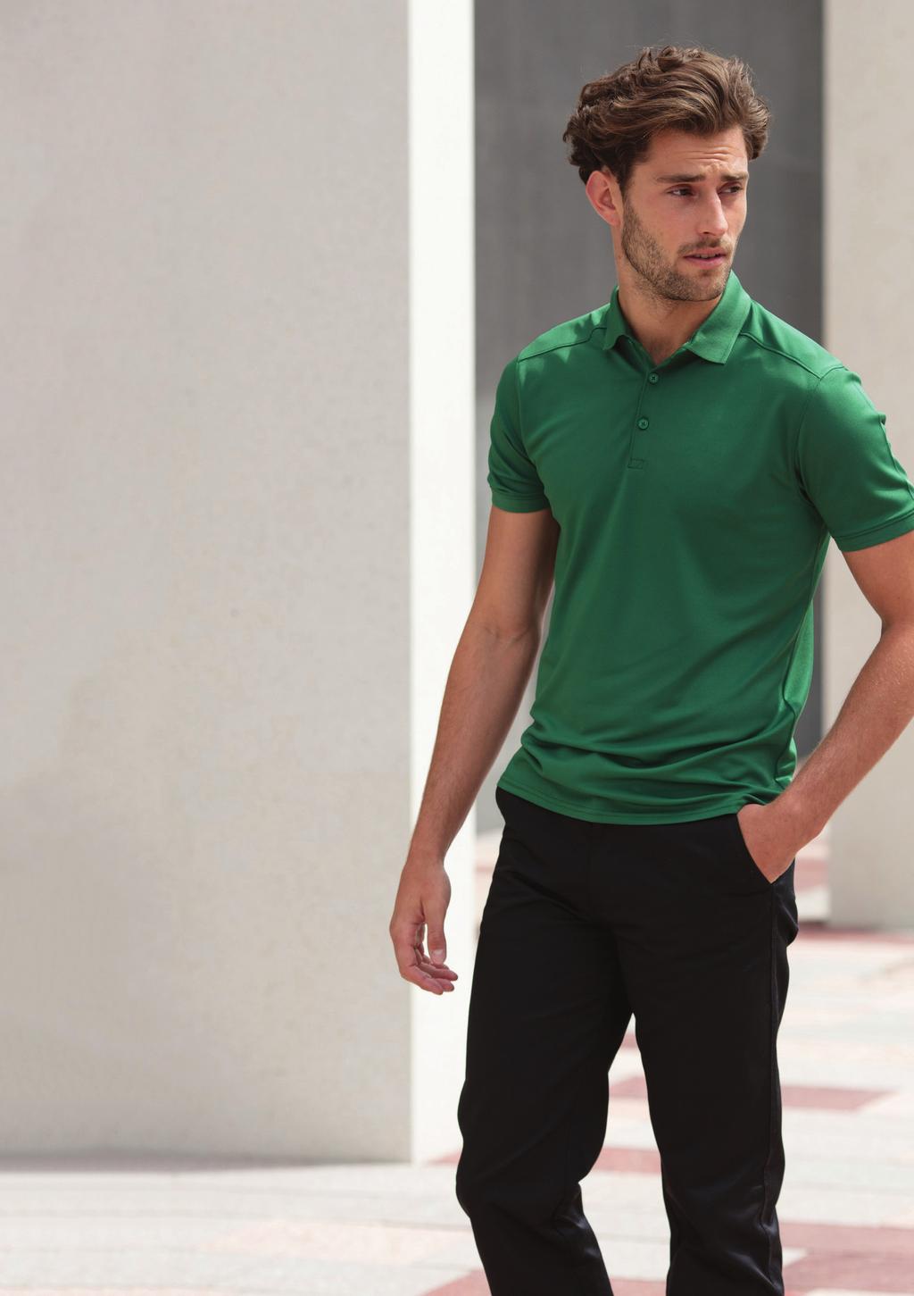 MEN S AND LADIES STRETCH WICKING POLO SHIRTS H460 H461 Stretch wicking fabric technology. Slimmer fit with 3 button placket. Front and back shoulder yoke detail. 1x1 ribbed collar and cuffs.