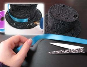 Grab your ribbon, and cut a piece that s long enough to wrap around your hat.