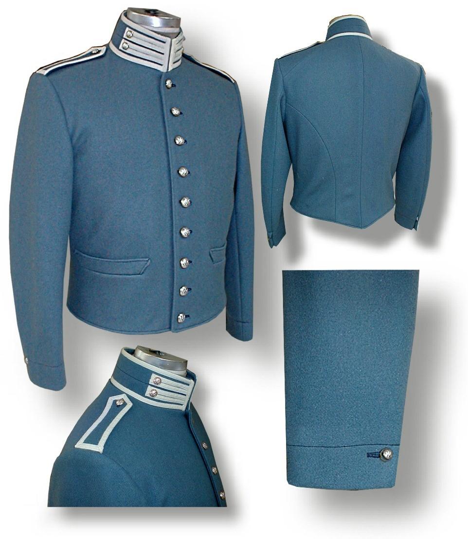 Buttons are supplied, but left loose for you to sew on. Rank chevrons can be ordered for this coat see Page 23 and request 1832 Infantry White on Sky Blue.