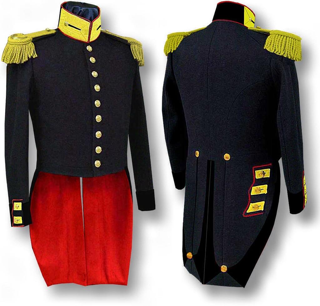 Page 24 1846-51 Enlisted engineer dress coat and fatigue jacket At left is the Dress Coat for Enlisted Engineers adopted in 1846. It follows the 1832 Foot Artillery Dress Coat with some modifications.